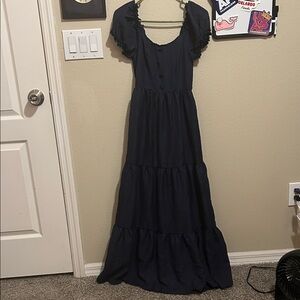 SHEIN Dark Blue Maxi Dress with Ruffle Sleeves